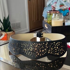 BCBGMaxAzria Black Laser-Cut Faux Leather Waist Belt